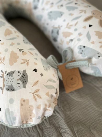 LOOLAY Stillkissen Waffelpique Seitenschläferkissen XXL Schwangerschaftskissen 170 cm Stillkissen + Bezug (Reißverschluss); Attmungsaktive WAFFEL + GLATT Baumwolle WEICH Stillkissen MUSTERN: HASE Beige/ GRAU, MINZE, WEIß, ROS Auslauf