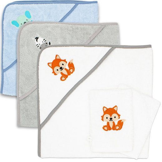 BABYKAJO Kapuzenhandtuch Frottee (1, 1-St), Kuschliges Baby Handtuch mit Waschlappen mehr Super Rabatt