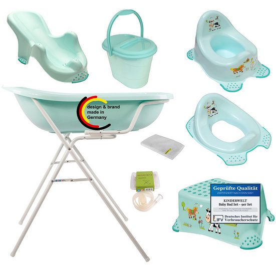 KINDERWELT Babybadewanne Funny Farm Babywanne + Ständer und mehr Premium Set, 9-tlg mehr zollfrei