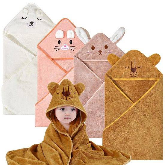 WELIKERA Kapuzenhandtuch 4er Set Babybadetuch, Weiche Kapuzenhandtücher aus Korallenfleece (4-St), für Neugeborene - 80 x 80 cm mehr Osterangebot