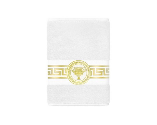 BELLE ARTI Handtücher Gästehandtücher Badetücher Duschtücher Saunatücher Mäander Amphore Set (1-St), schwarz weiss, gold hochwertig eingestickt Baumwolle weich saugstark mehr VIP-Rabatte