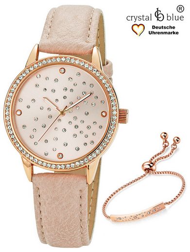 CRYSTAL BLUE Quarzuhr Set Armbanduhr Damen mit Zirkonia und Armband rosegold kostenlose Lieferung mehr