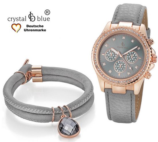 CRYSTAL BLUE Quarzuhr mit edlem Chronolook als Set mit Knebelarmband kostenlose Lieferung mehr