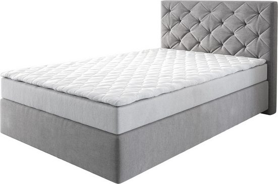 DELIFE Boxspringbett Dream-Great Mikrofaser Grau 120x200 cm mit Matratze und Topper mehr Auslauf