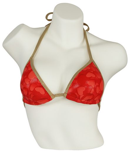 MISS BEACH Triangel-Bikini-Top wattiert Glanz-Optik mit Herz-Print, Vorgeformtes Bikini-Oberteil mehr Blitzverkäufe