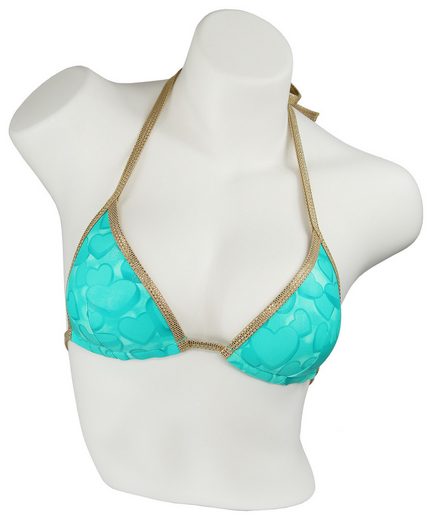 MISS BEACH Triangel-Bikini-Top wattiert Glanz-Optik mit Herz-Print, Vorgeformtes Bikini-Oberteil mehr Blitzverkäufe