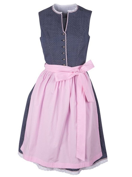 RAMONA LIPPERT Dirndl Luisa jeansfarben hochgeschlossen Rocklänge 60 cm mit Knopfleiste mehr Blitzverkäufe