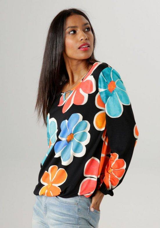 ANISTON SELECTED Langarmshirt mit Cut-out und farbenfrohem Blütendruck mehr Verkauf