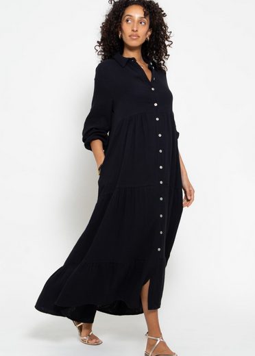 SASSYCLASSY Maxikleid Musselin Maxi Kleid mit Volants Baumwollleid mit Kragen, Knopfleiste und einem Gummizug am Ärmel mehr JETZT KAUFEN