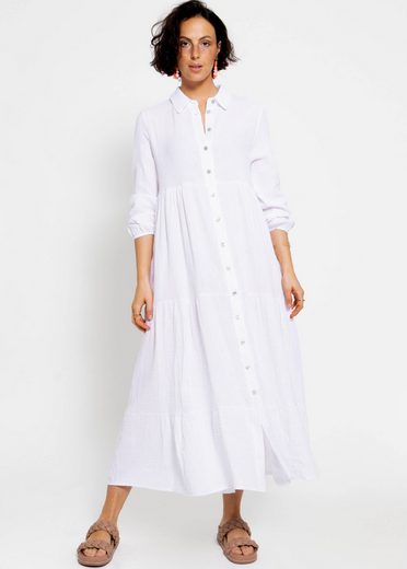 SASSYCLASSY Maxikleid Musselin Maxi Kleid mit Volants Baumwollleid mit Kragen, Knopfleiste und einem Gummizug am Ärmel mehr JETZT KAUFEN