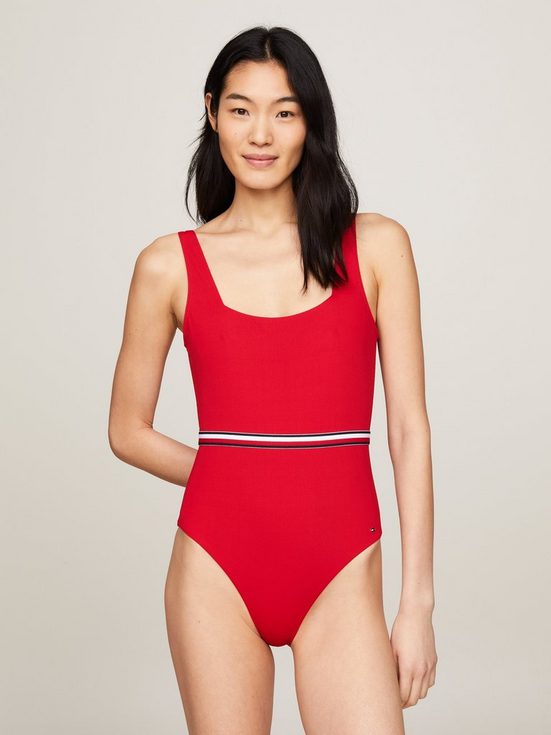 TOMMY HILFIGER SWIMWEAR Badeanzug SQUARE NECK ONE PIECE mit Logo-Stretchband mehr Jubiläumsangebot