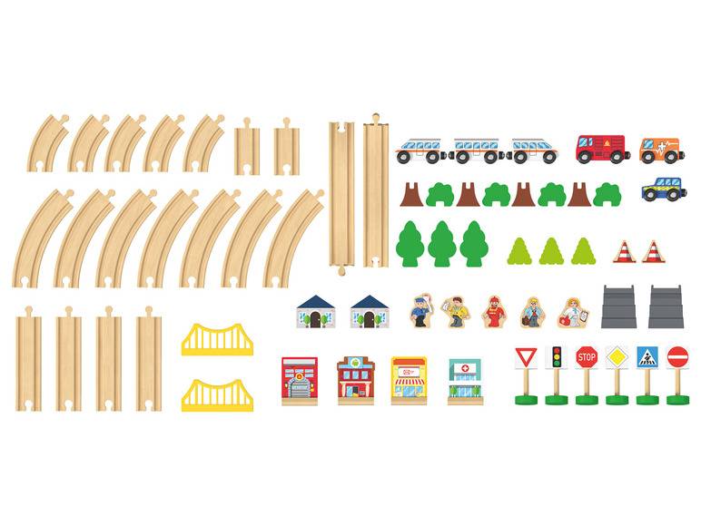 Playtive Holzeisenbahn-Set Stadt / Bauernhof, 57-teilig Limitierter Zeitrabatt