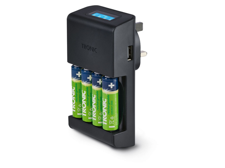 TRONIC® Akku Ladegerät mit LCD Ladeanzeige Letzte 3 Tage