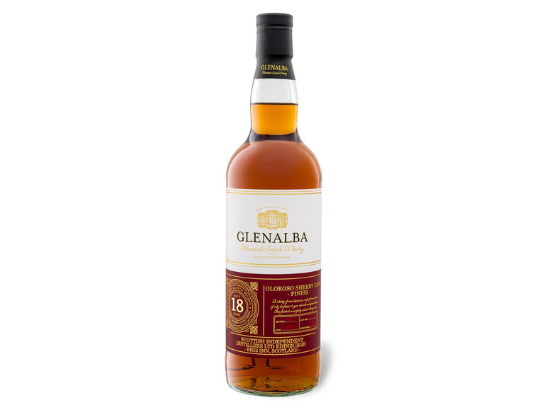 Glenalba Blended Scotch Whisky 18 Jahre Sherry Cask Finish mit Geschenkbox 41,4% Vol Vatertagsangebot