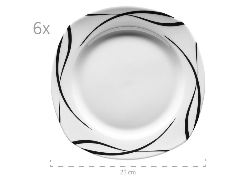 MÄSER Serie Oslo, 12-teiliges Teller-Set, klassisch, zeitlos, elegant, Porzellan, schwarz-weiß Super Sparpreis