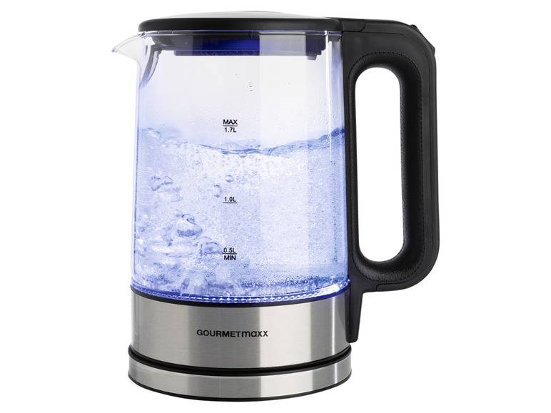 GOURMETmaxx Glas-Wasserkocher, 1,7 l, kabellos, LED Letzte 2 Tage