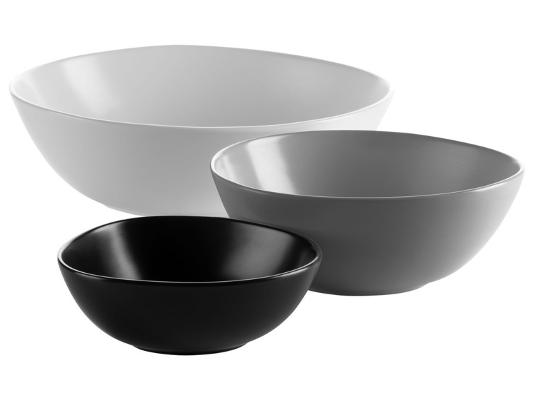 MÄSER Serie Glendale, Schalen Set 3-teilig, moderne hochwertige Servierschalen in verschiedenen Größen, Müslischale, Suppenschüssel, Salatschüssel, matt lasiert, Keramik, Schwarz / Weiß / Grau Bis zu 65% Rabatt
