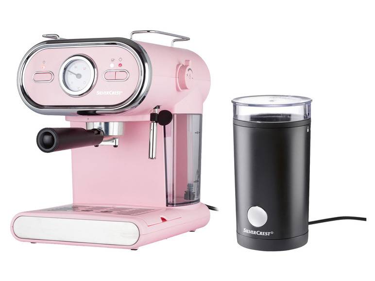 SILVERCREST® KITCHEN TOOLS Espressomaschine/Siebträger Pastell rosa SEM 1100 D3 + Elektrische Kaffeemühle »SKME 180 C1«, 180 W Zeitlich begrenztes Angebot
