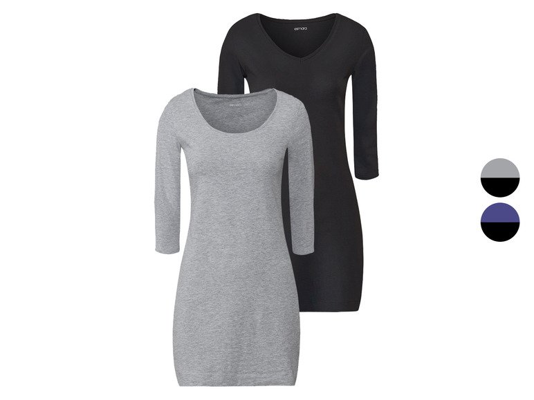 esmara® Damen Longshirts, 3/4-Armlänge, 2er Set
