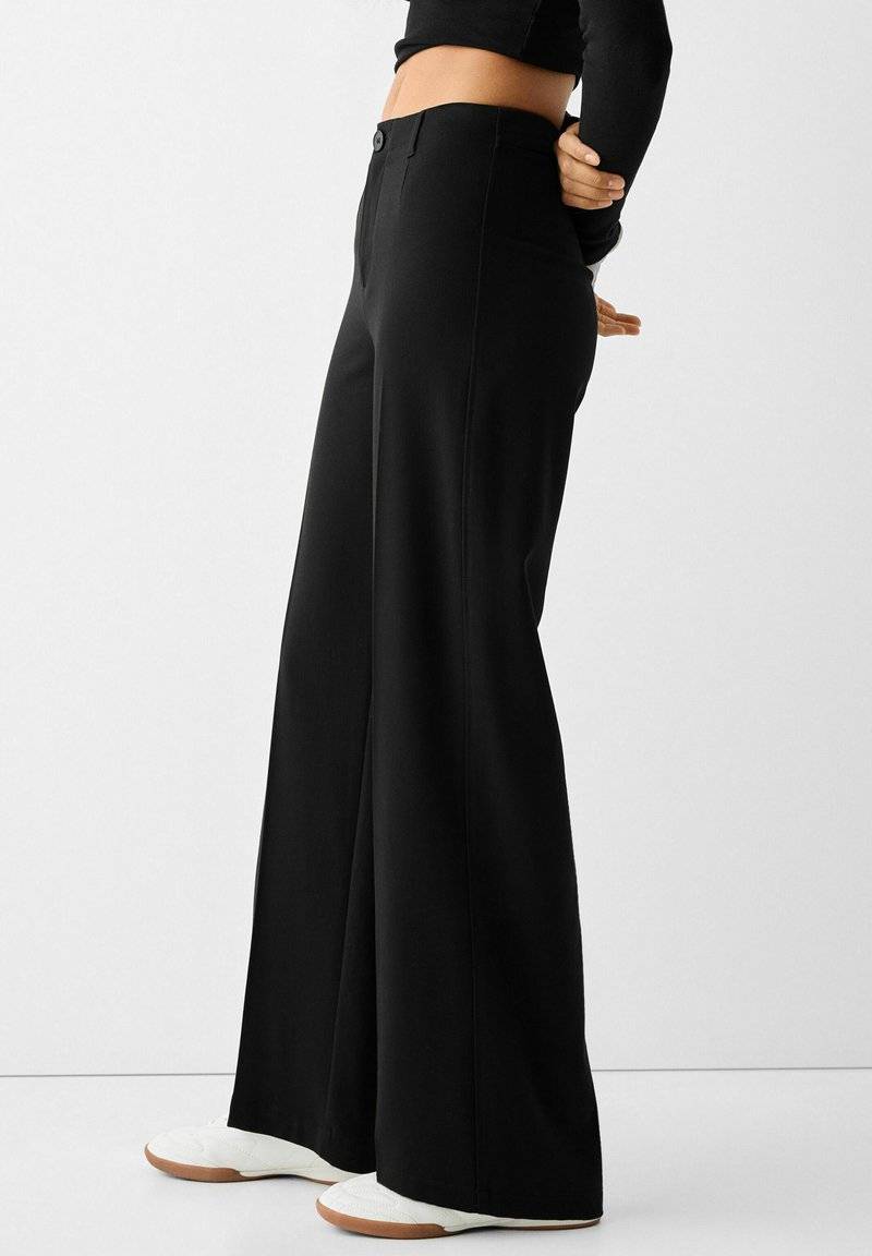 Bershka Bershka WIDE TAILORED - Trousers - black Letzte 3 Tage