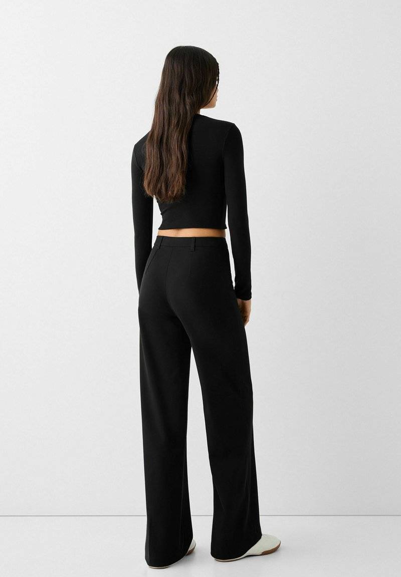 Bershka Bershka WIDE TAILORED - Trousers - black Letzte 3 Tage