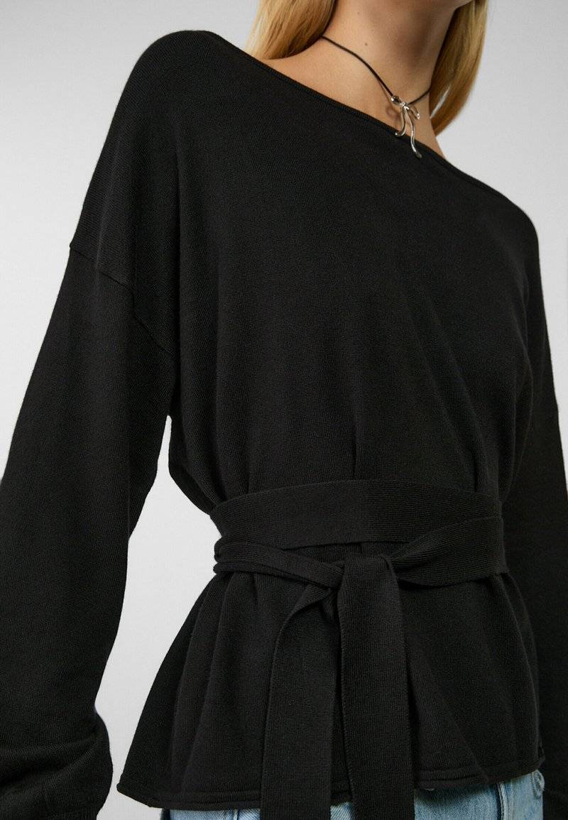 Stradivarius Stradivarius BOAT NECK - Jumper - black Nur noch ein Tag übrig