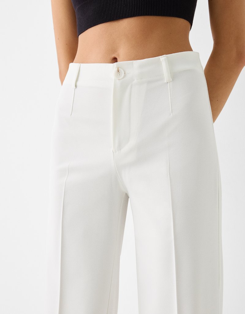 Bershka Bershka WIDE TAILORED - Trousers - white Nur für heute