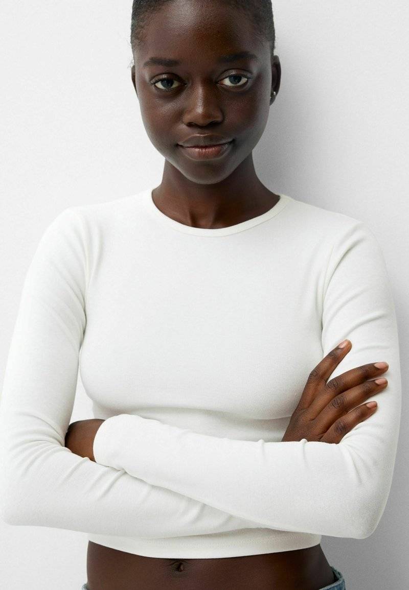 Bershka Bershka LONG SLEEVE - Long sleeved top - white Discount Store für neue Produkte