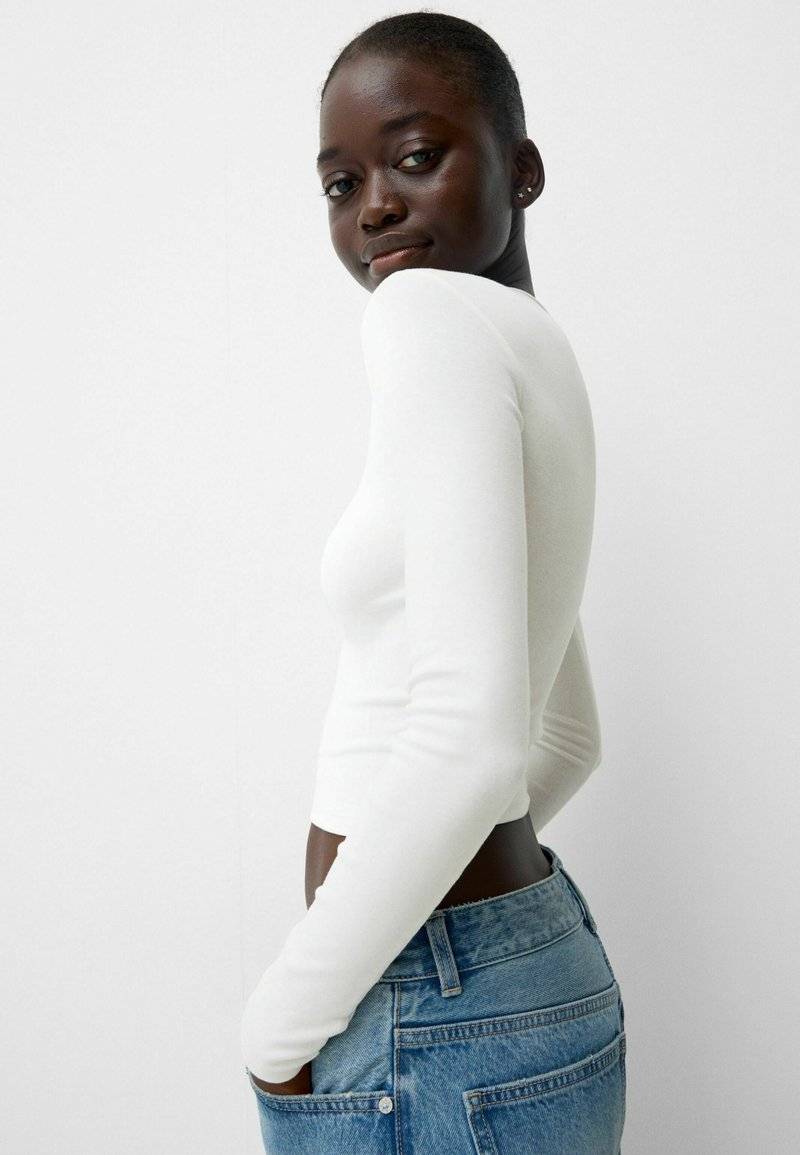 Bershka Bershka LONG SLEEVE - Long sleeved top - white Discount Store für neue Produkte