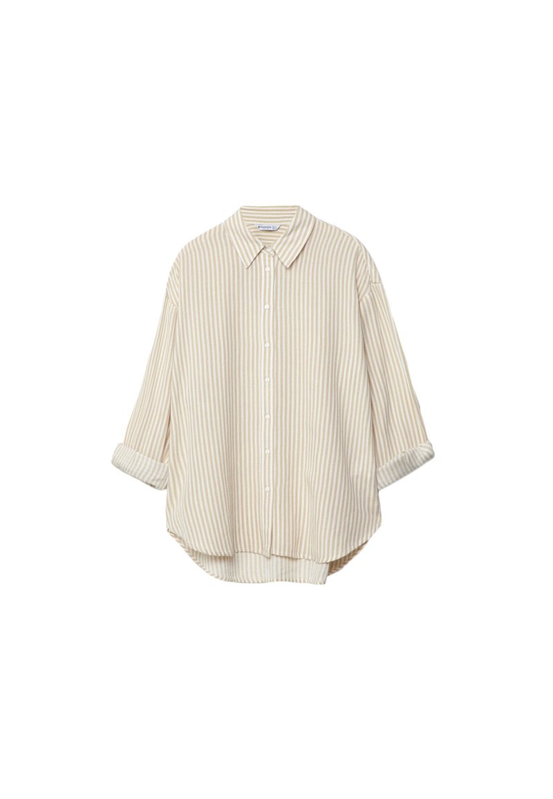 Stradivarius Stradivarius STRIPED - Button-down blouse - stone Fabrikladen