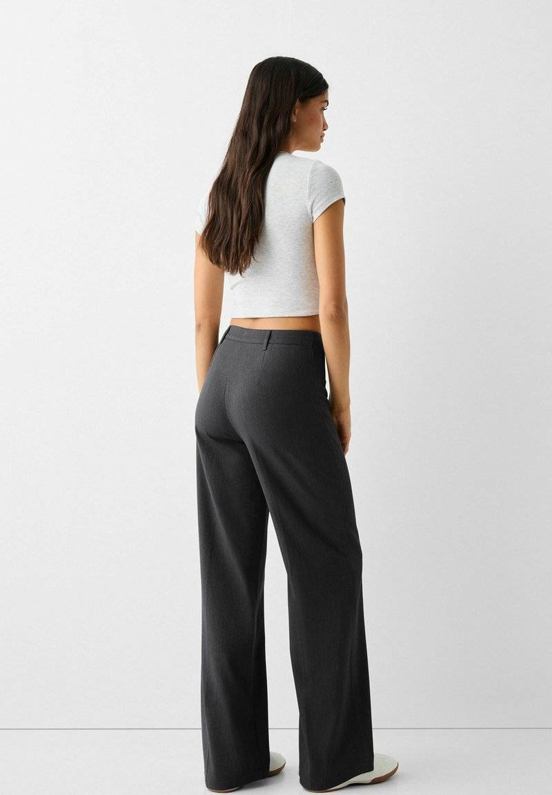 Bershka Bershka WIDE TAILORED - Trousers - mottled dark grey Speichern exportieren