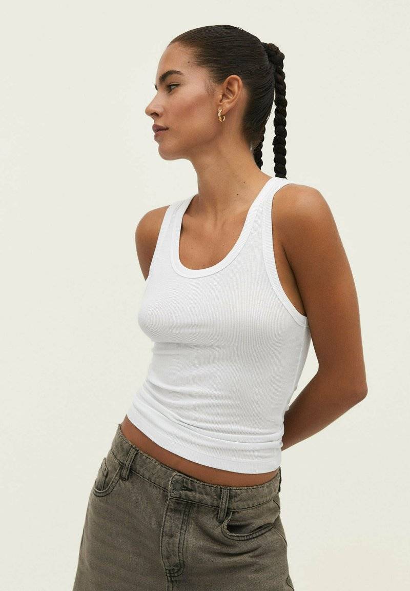 Stradivarius Stradivarius RACERBACK - Top - white denim Outlet