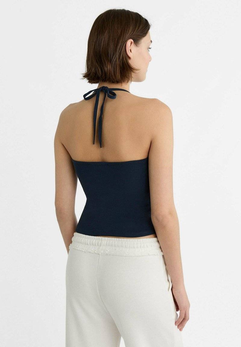 Stradivarius Stradivarius TIED HALTER - Top - dark blue Black Friday Preise