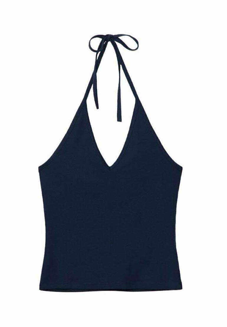 Stradivarius Stradivarius TIED HALTER - Top - dark blue Black Friday Preise