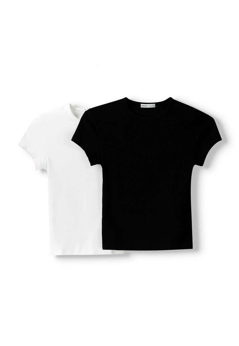 Bershka Bershka SHORT SLEEVE ROUND NECK 2 PACK - Basic T-shirt - black Günstiger Verkauf