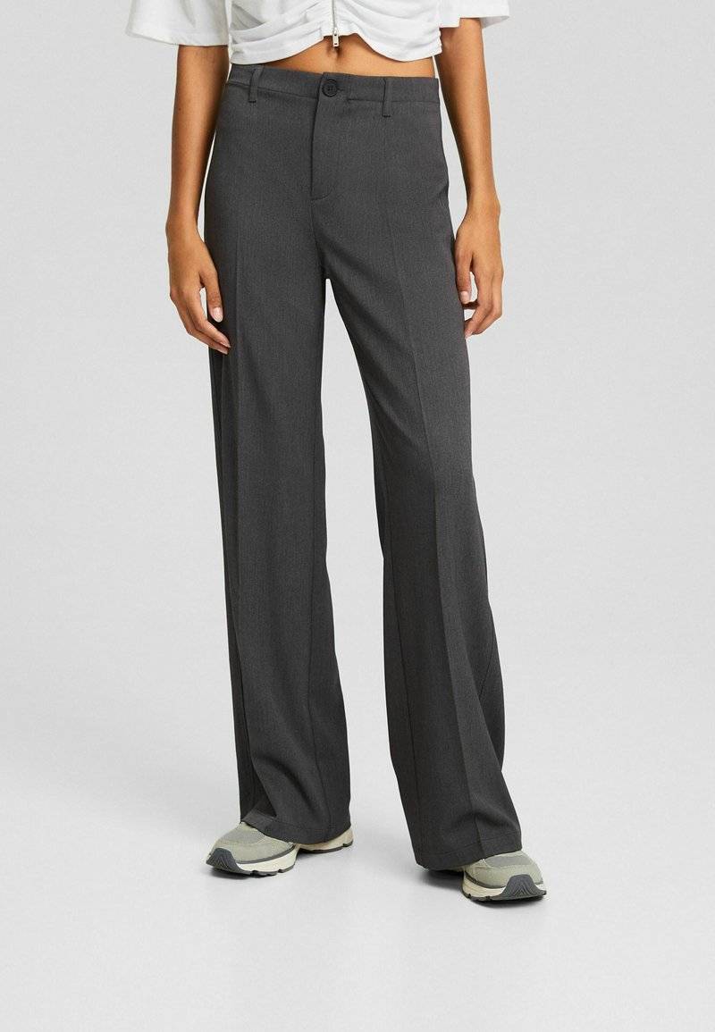 Bershka Bershka WIDE-LEG TAILORED - Trousers - mottled dark grey Super Sparpreis
