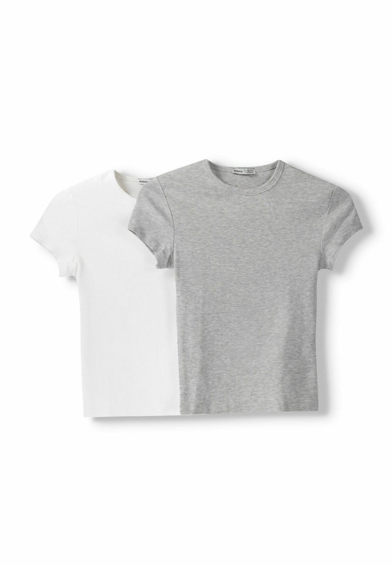 Bershka Bershka SHORT SLEEVE ROUND NECK 2 PACK - Basic T-shirt - white Bis zu 55% Rabatt