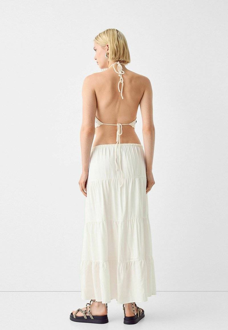 Bershka Bershka ELASTICATED - Maxi skirt - white Nur noch ein Tag übrig
