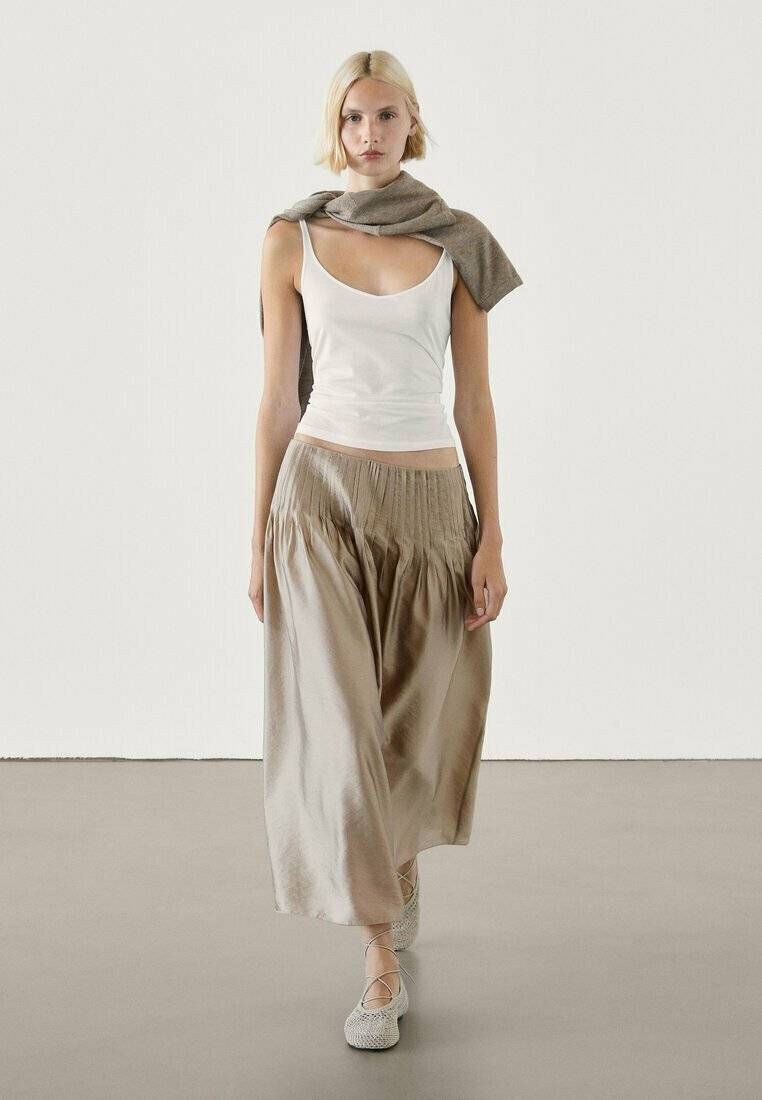 Massimo Dutti Massimo Dutti Pleated skirt - beige Fabrikladen
