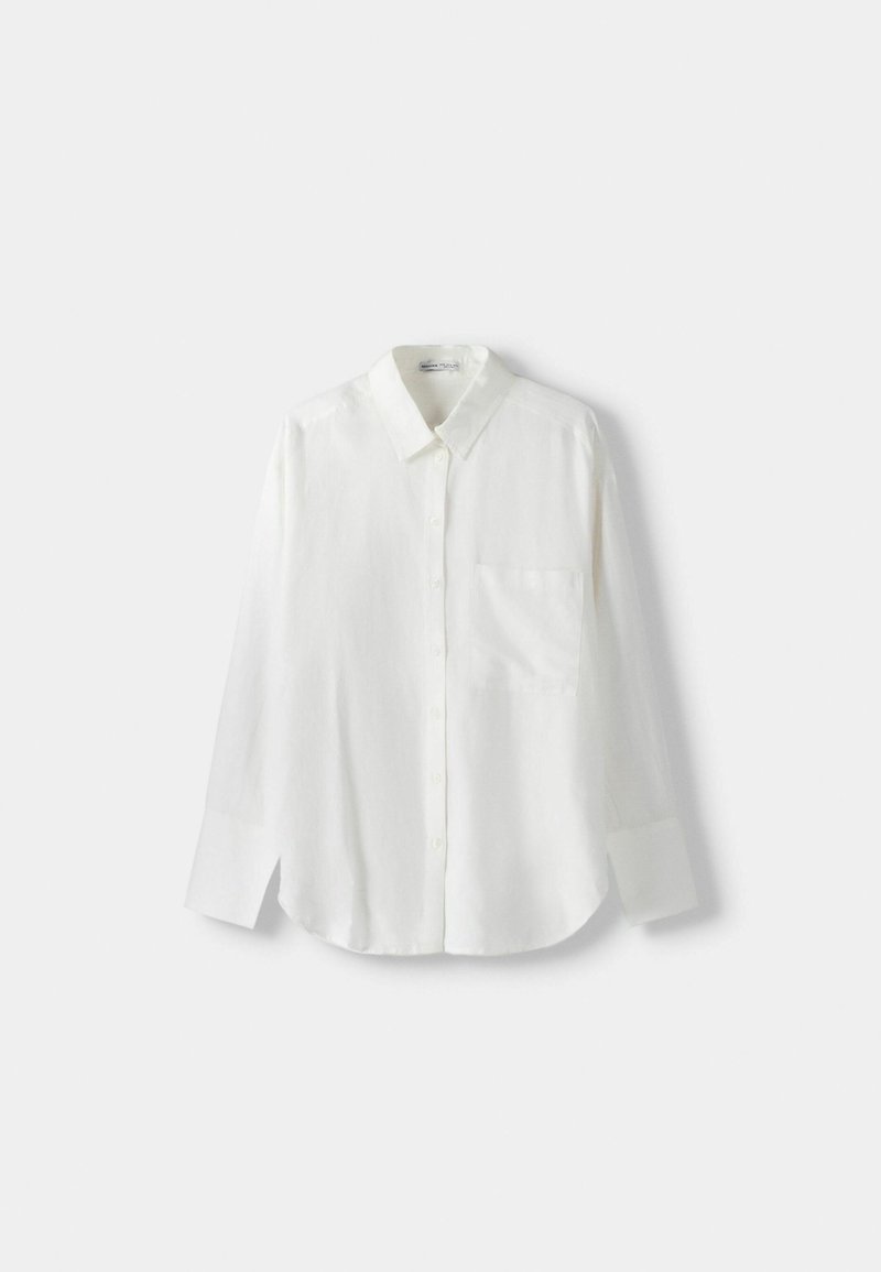 Bershka Bershka OVERSIZE - Button-down blouse - white Rabatte dieses Monats