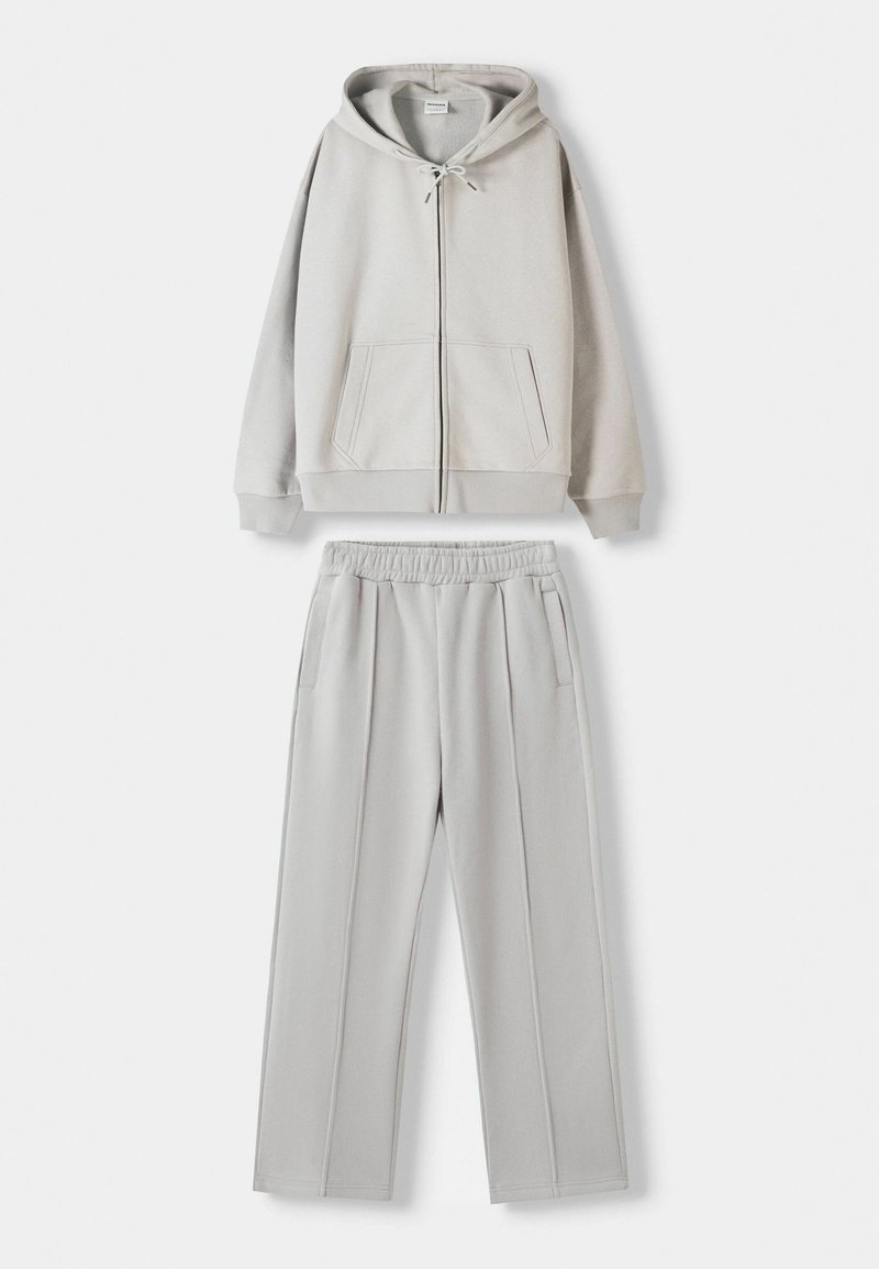 Bershka Bershka SET Zip-Up Sweatshirt + WIDE LEG - Tracksuit - white Exklusivangebot