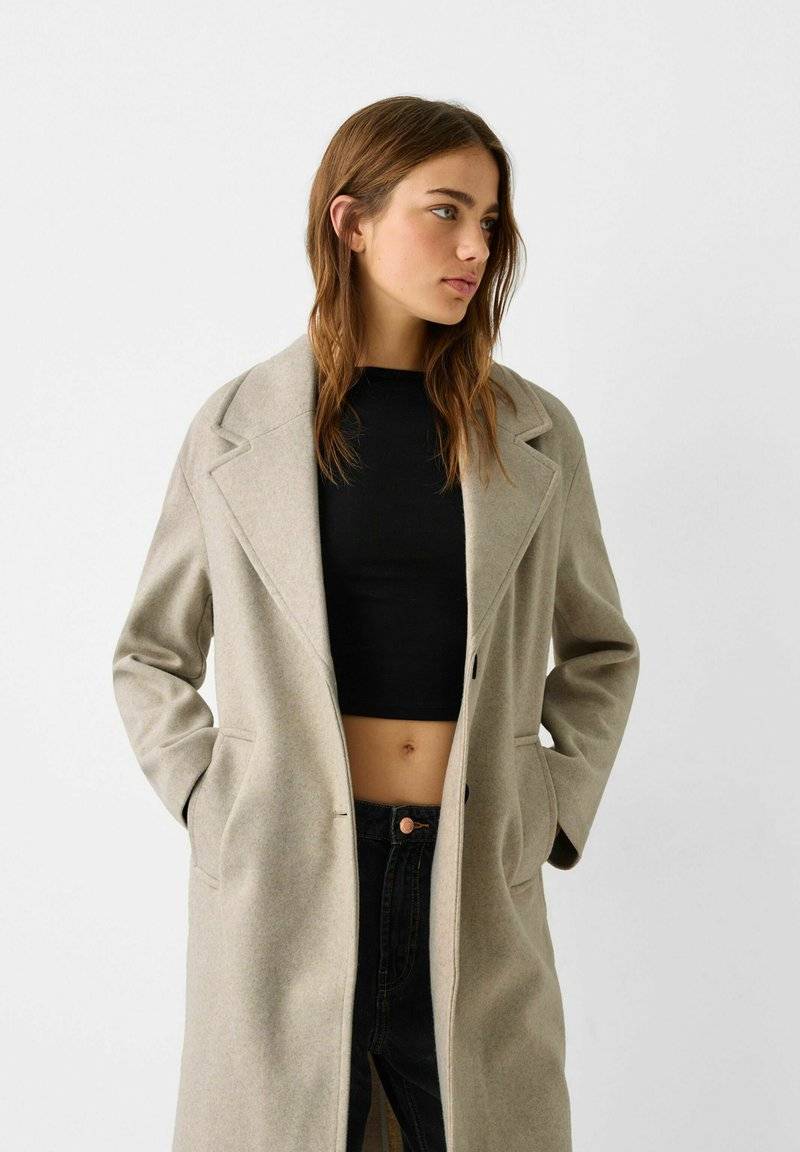 Bershka Bershka SOFT - Classic coat - white Cyber Monday