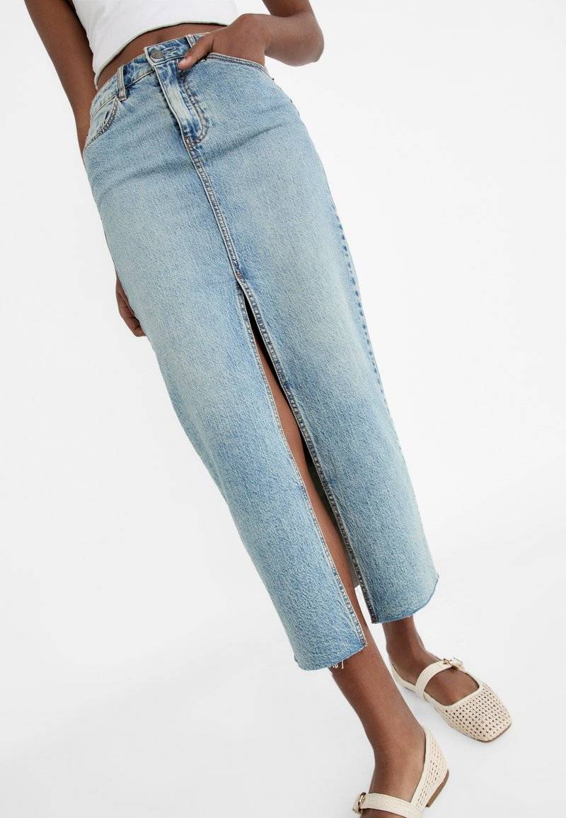 Stradivarius Stradivarius IM COMFORT-FIT - Maxi skirt - stone blue denim Bestseller