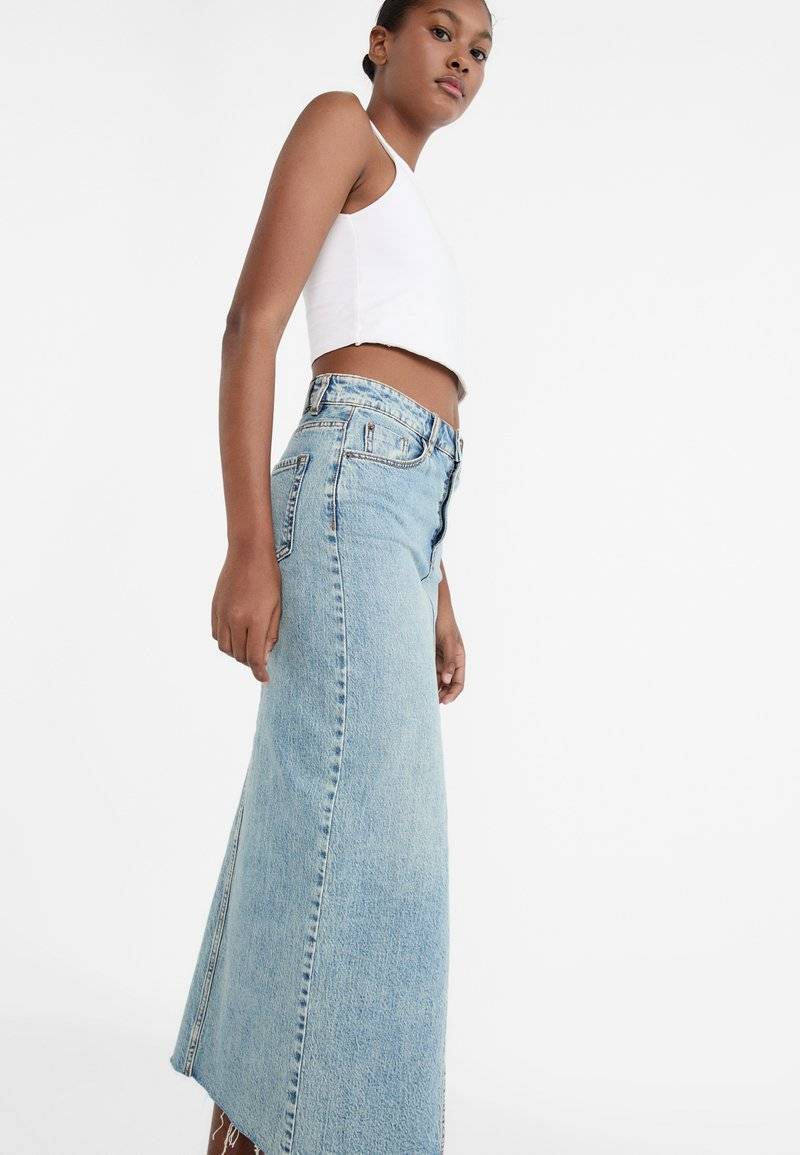 Stradivarius Stradivarius IM COMFORT-FIT - Maxi skirt - stone blue denim Bestseller