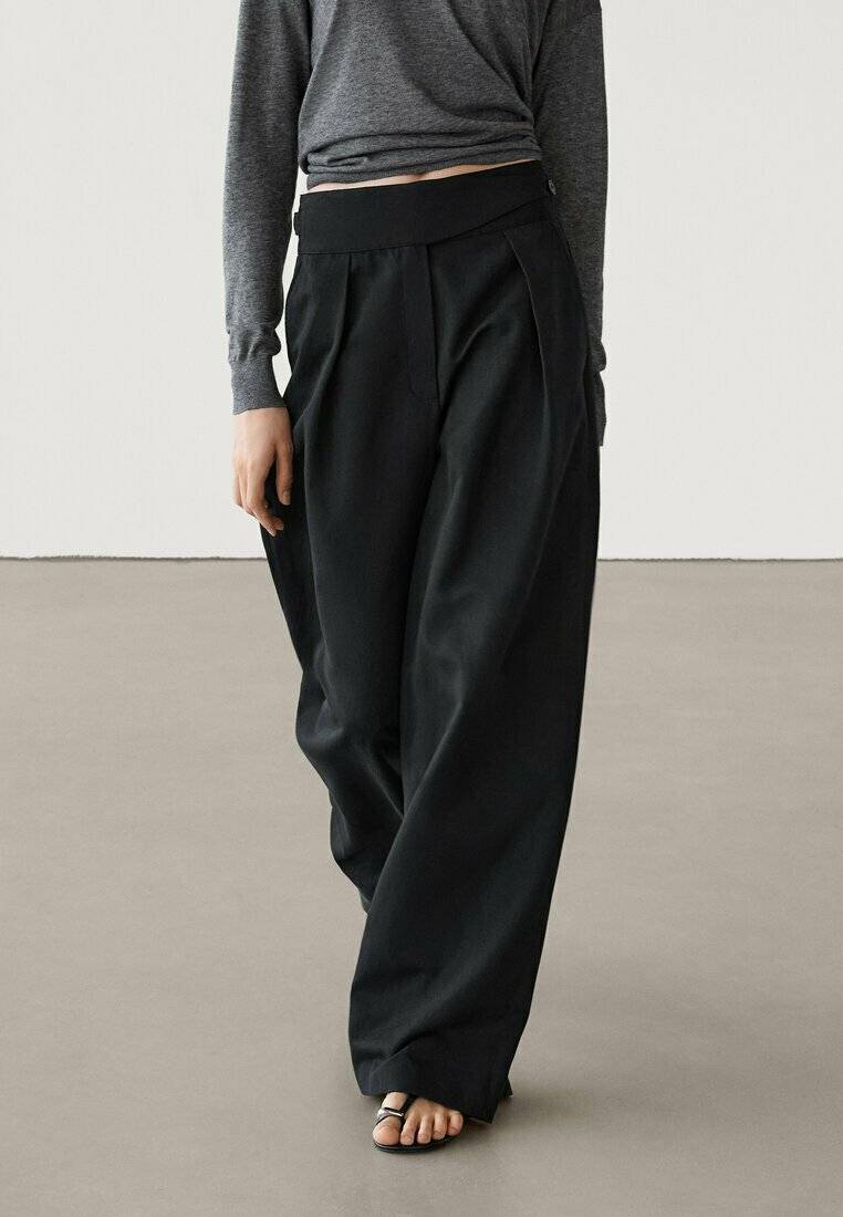 Massimo Dutti Massimo Dutti WIDE-LEG - Trousers - black Kauf eins, bekomm eins gratis