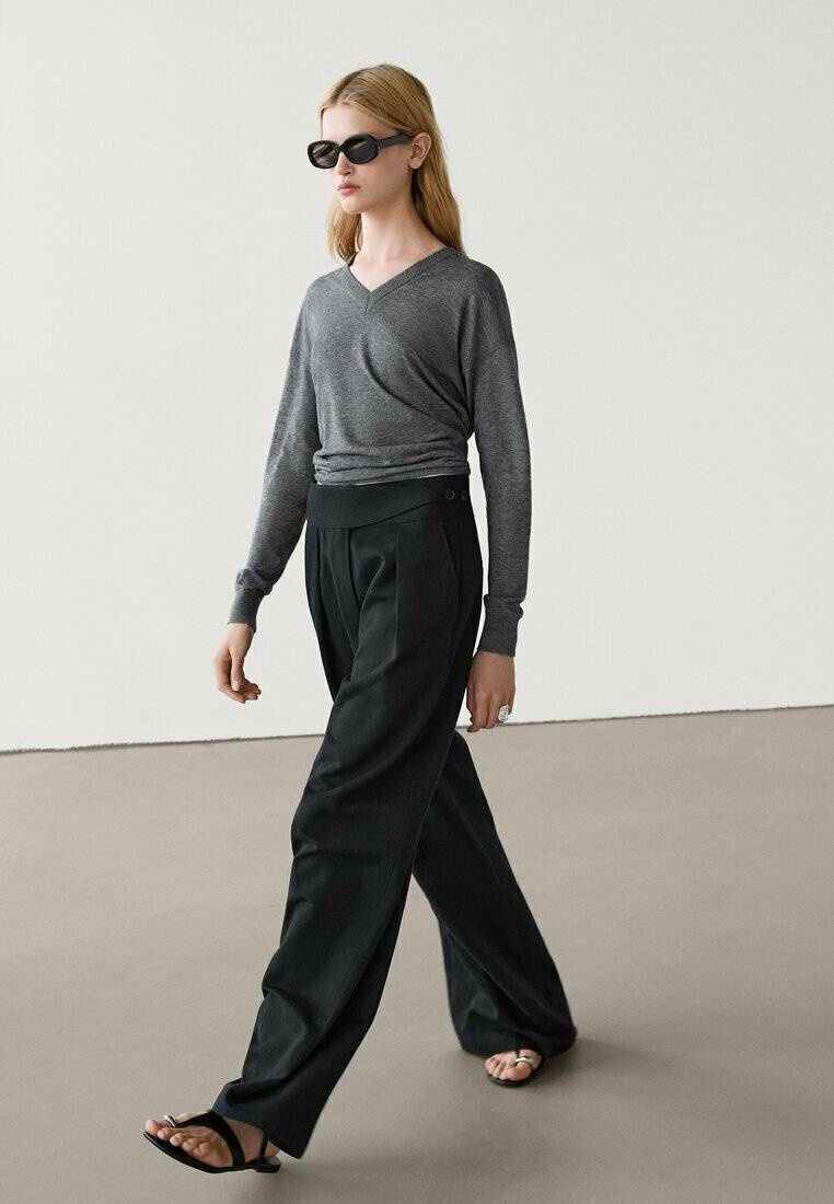Massimo Dutti Massimo Dutti WIDE-LEG - Trousers - black Kauf eins, bekomm eins gratis