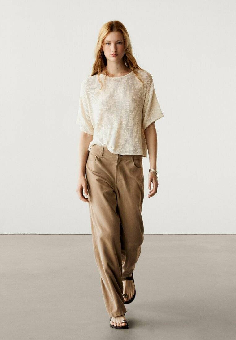 Massimo Dutti Massimo Dutti TEXTURED - Basic T-shirt - beige Muttertagsangebot
