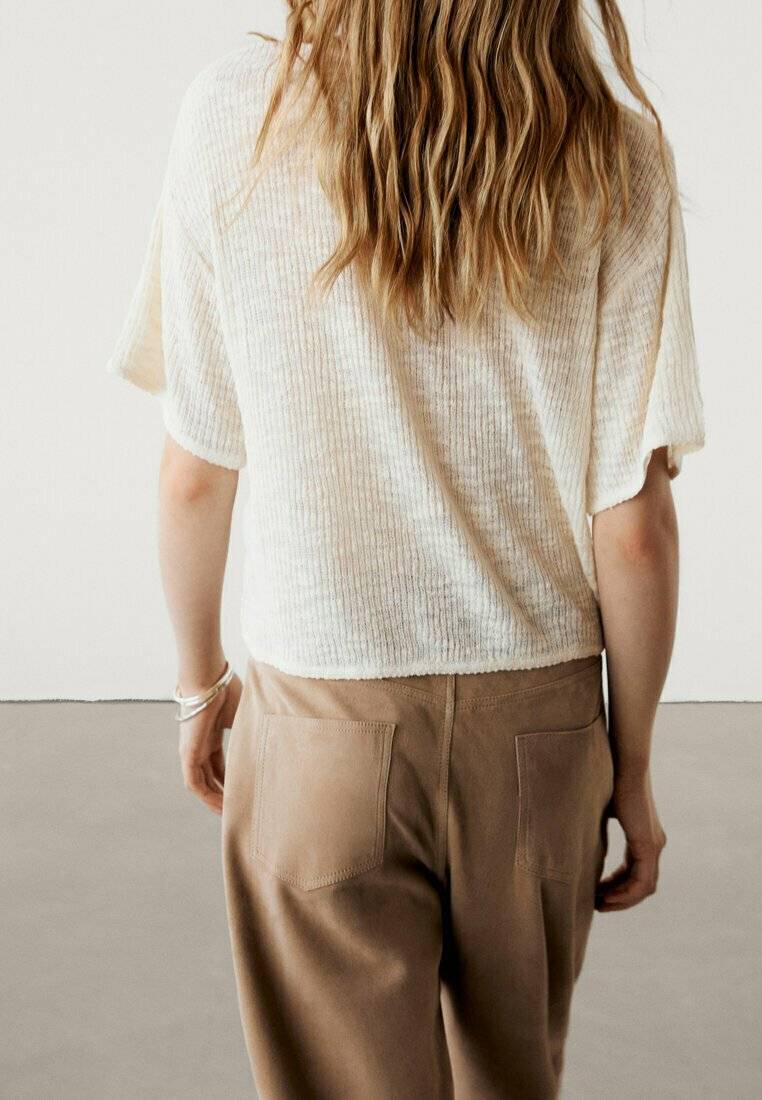 Massimo Dutti Massimo Dutti TEXTURED - Basic T-shirt - beige Muttertagsangebot