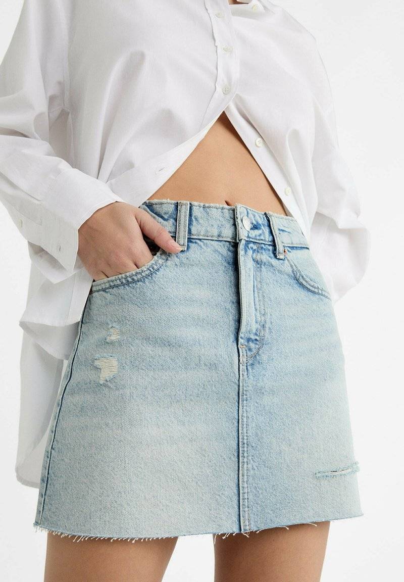 Stradivarius Stradivarius A-line skirt - light blue denim Verkauf