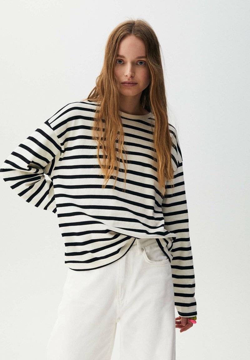 PULL&BEAR PULL&BEAR BASIC - Long sleeved top - mottled black Fabrik Onlineshop